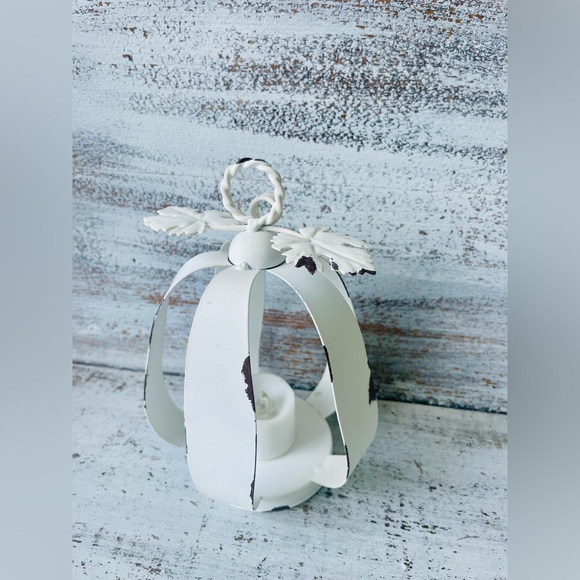 *White Distressed Metal Pumpkin Tealight Lantern - Picture 9 of 13